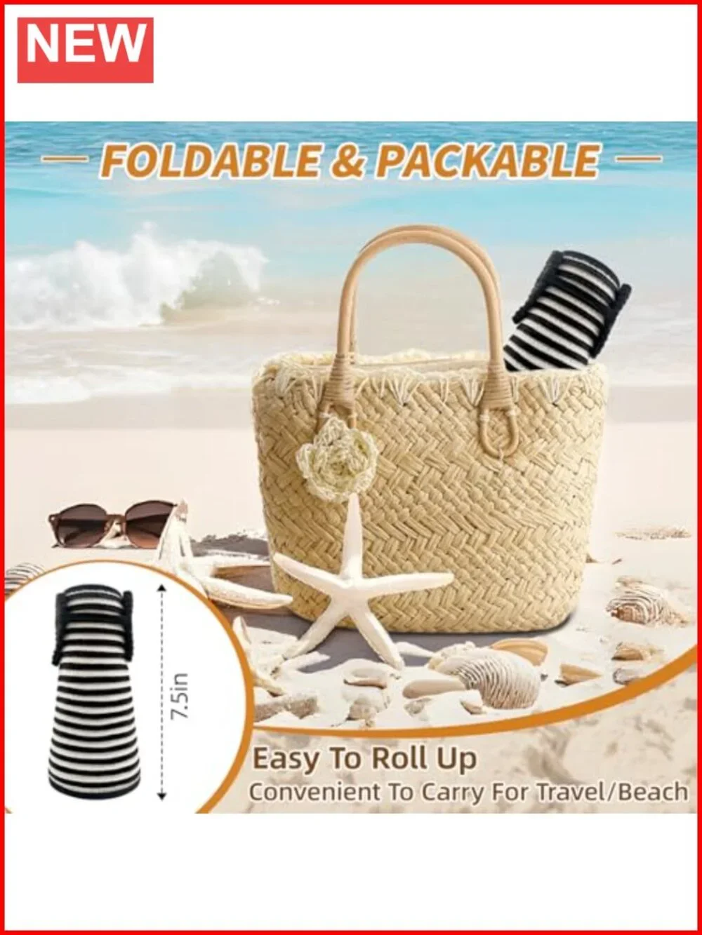 Wide Brim Paper Straw Sun Visor Hat UPF 50+ Foldable Adjustable